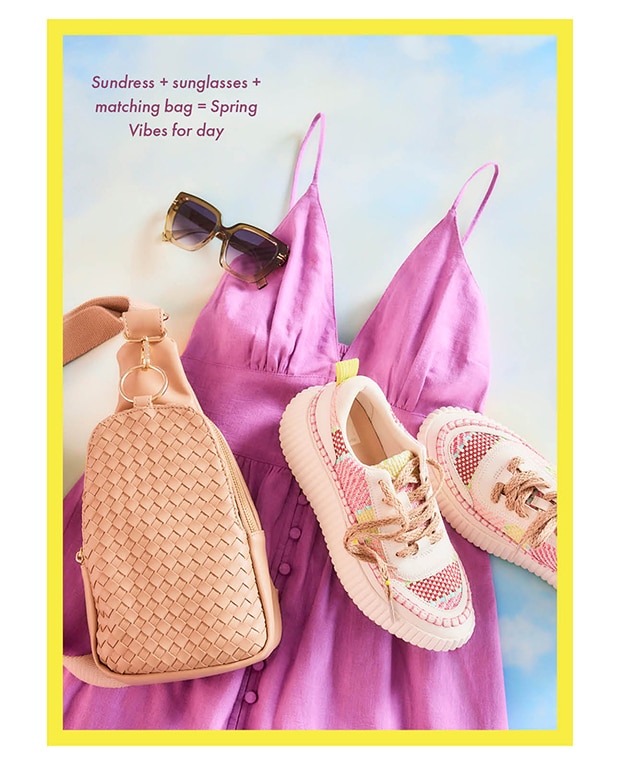 Sundress + sunglasses + matching bag = Spring Vibes for day