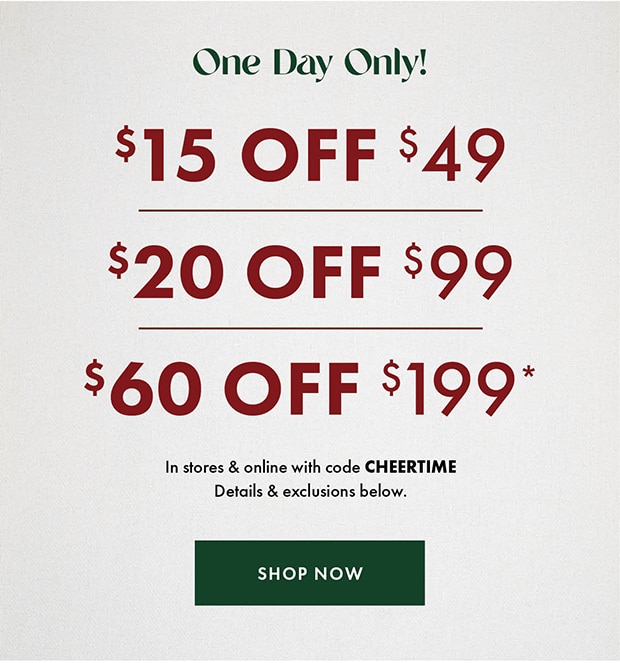 $15 off $49 | $20 off $99 | $60 off $199 with code CHEERTIME