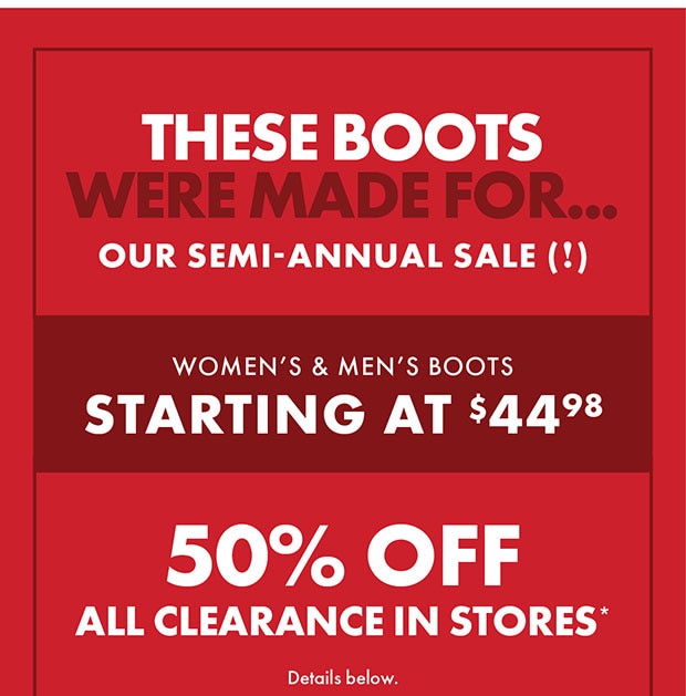 50% OFF ALL CLEARANCE IN STORES*