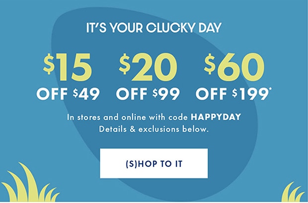 $15 $20 $60 with code HAPPYDAY